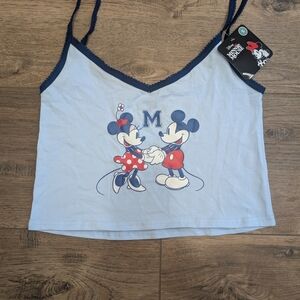 Disney Women's Light Blue Mickey & Minnie Crop Top